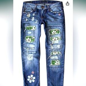 New Astylish Womens Plaid Patch Ripped Boyfriend Distressed Stretch Skinny Denim